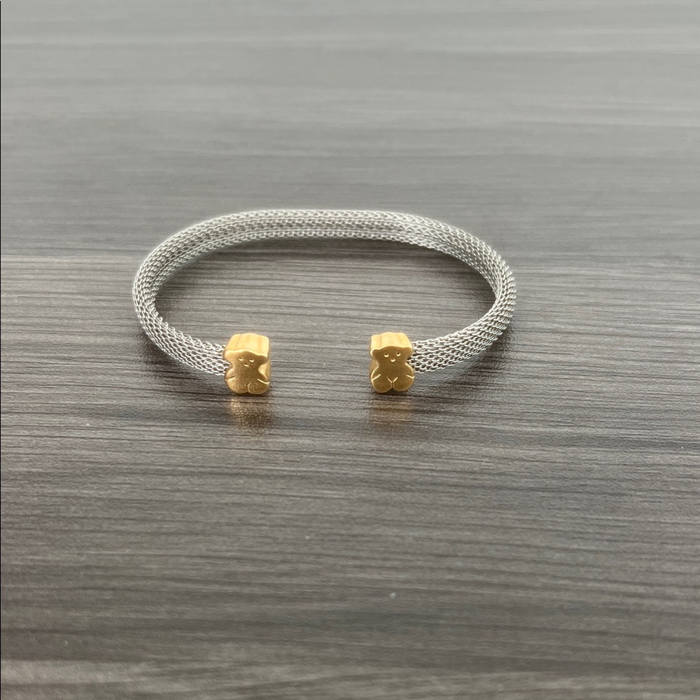 Tous Silver Mesh Bracelet with Gold Accents